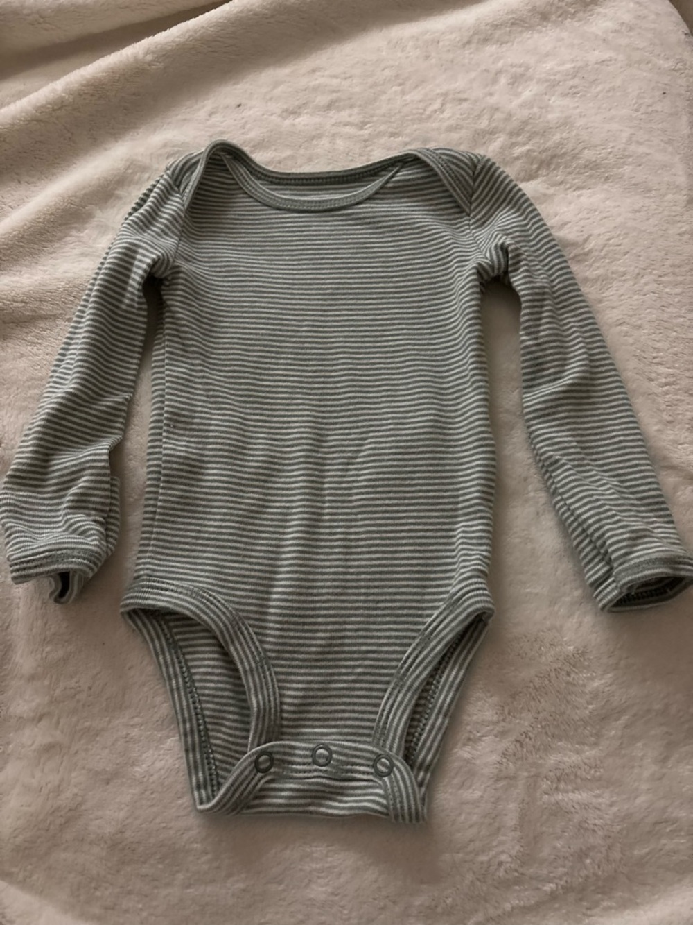 Carter's Long-Sleeve Striped One-Piece Bodysuit in Sage Green and White
